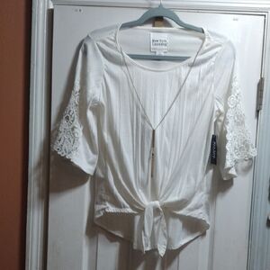 New York Laundry White Tie Front Blouse